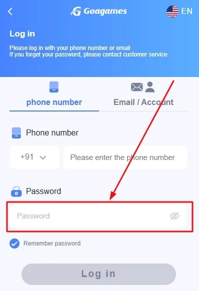 Enter the registered password
