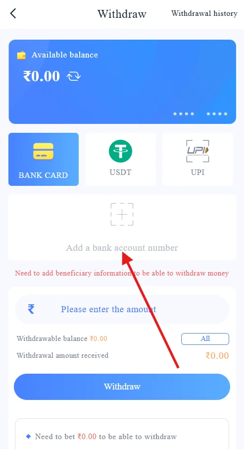 add bank account number