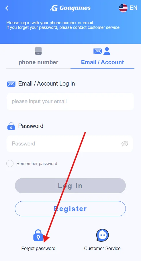 click forgot password