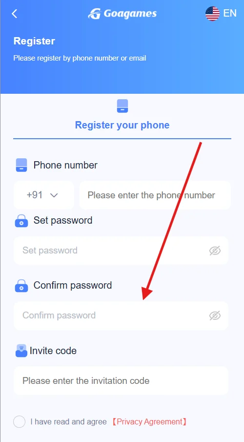 confirm password