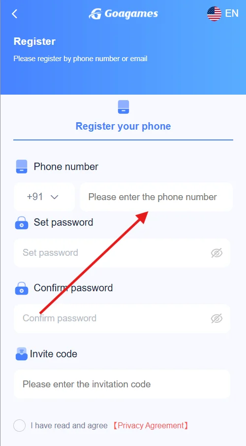 enter phone number