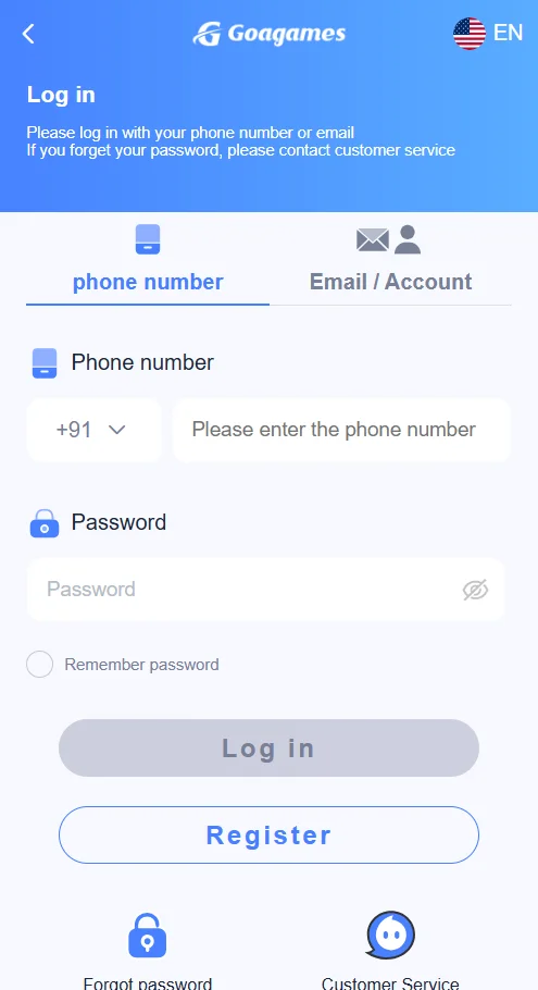 goa games login page