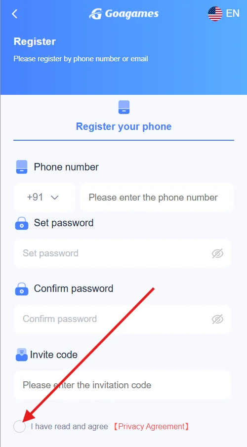 tick privacy agreement checkbox